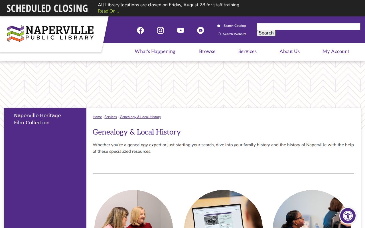Naperville Public Library genealogy and local history page