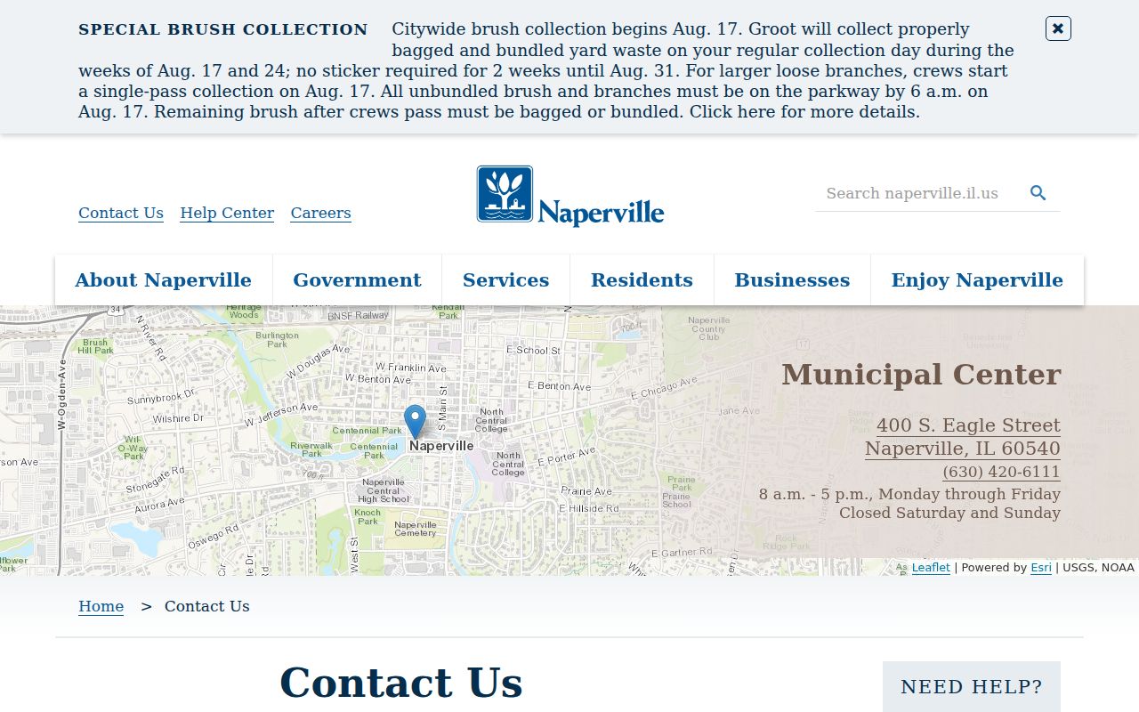Naperville city contact page explaining county record offices