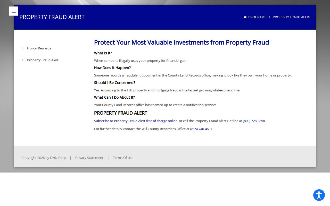 Naperville neighbors Will County property fraud alert page