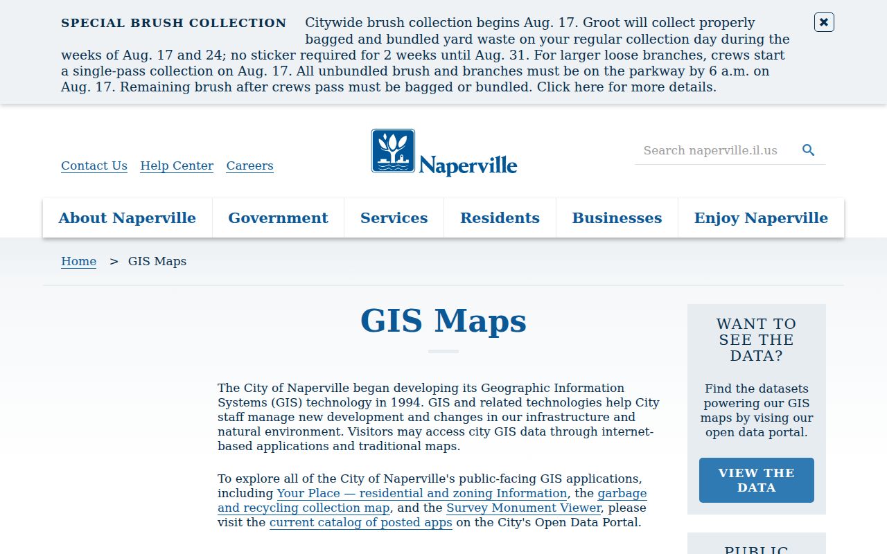 Naperville GIS maps used to browse streets and parcels